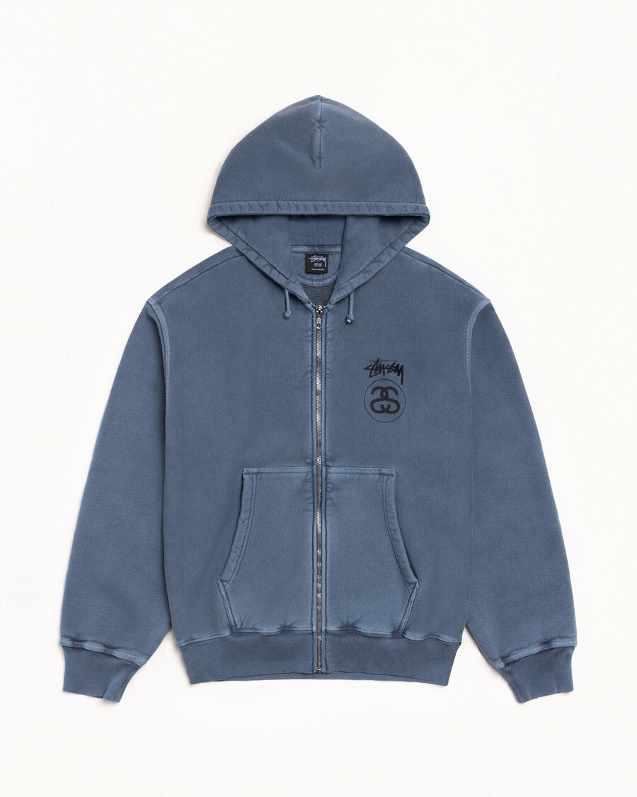 stock link zip hoodie pigmentfärgad
