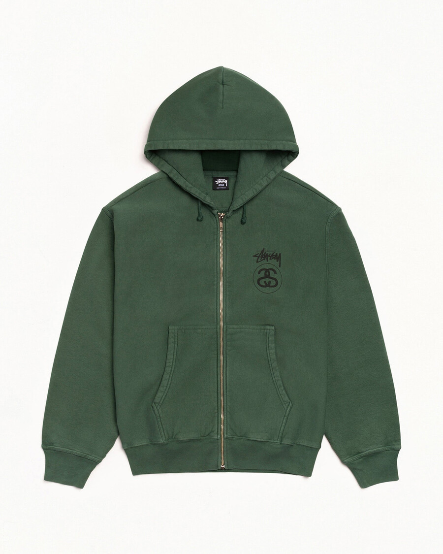 stock link zip hoodie pigmentfärgad